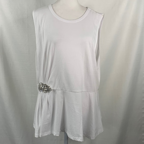 Express Sleeveless White Peplum Top with Rhinestone Waist Embellishment- NWT - Picture 1 of 12